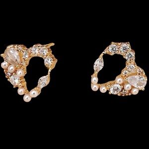 “Follow Your Heart” 18K Gold Tiny Pearl Swarovski Crystal Encrusted Adorned Stud